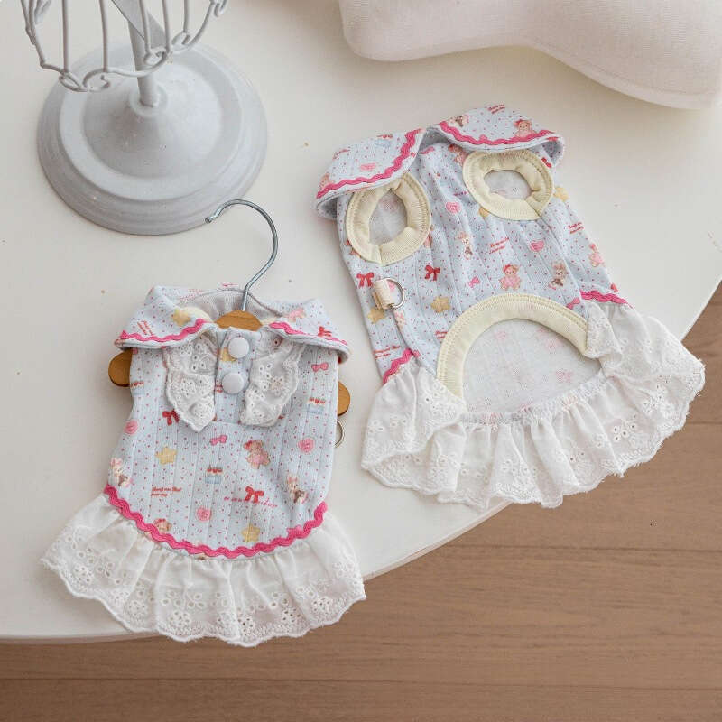Famous brand Premium Spring and Autumn Pet Dress with Doll Collar Small Dogs Bichon Teddy Contrast Color POLO Shirt Pure Cotton Breathable for pupakaI