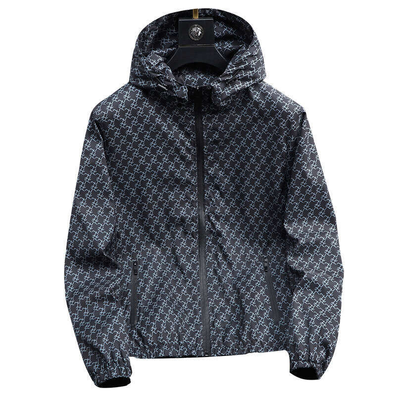 Men's Checkerboard Print Hooded Windbreaker Jacket Spring Autumn Thin Long Sleeve Casual Lightweight Sun Protection Outdoor Windproof Coat For Me