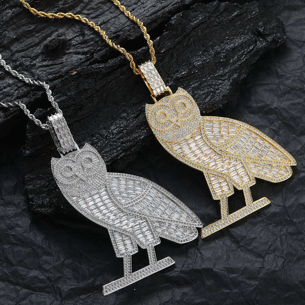 Large Owl Luxury Jewelry Hip Hop Style Silver Inlaid with Moissanite Unique and Dominant Men's Necklace Big Eagle Pendant