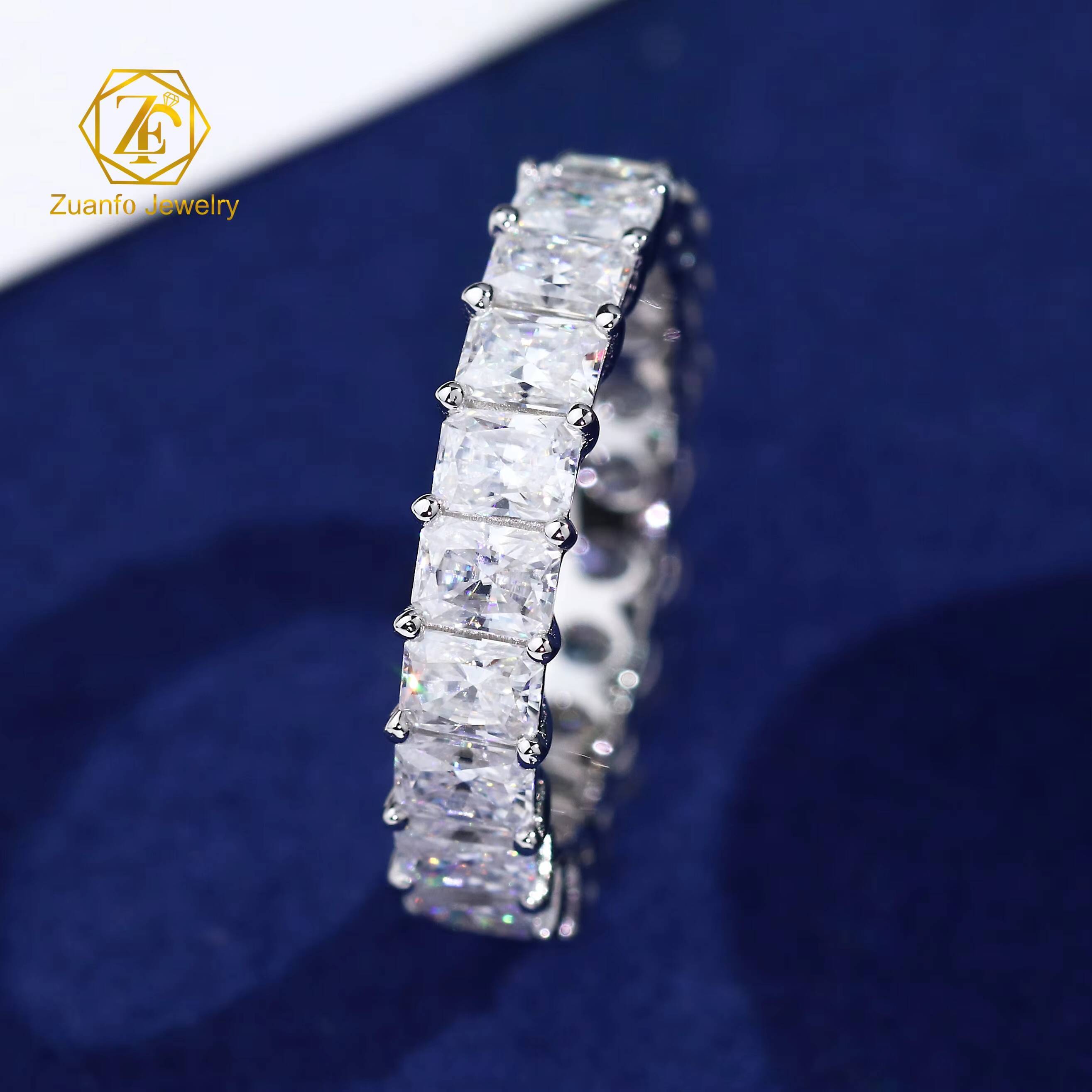 Fine Jewelry S925 Silver Princess Emerald Round Cut Vvs d Color Eternity Moissanite Hip Hop Tennis Ring for Men and Women