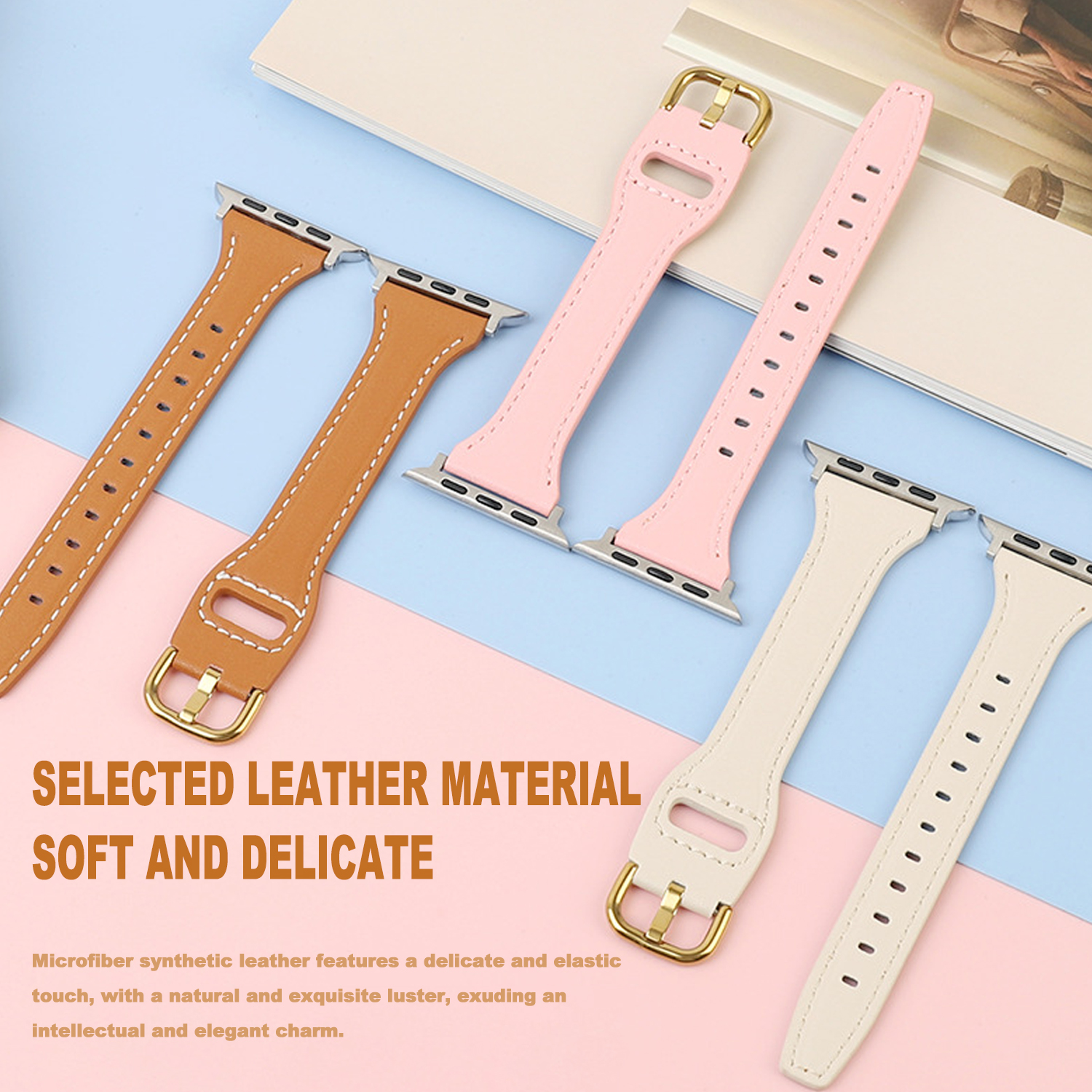 Women's Slim Genuine Leather Watch Band for Apple Watch Series 7 8 9 SE Ultra 40/41/44/45/49mm Fashion Wristband