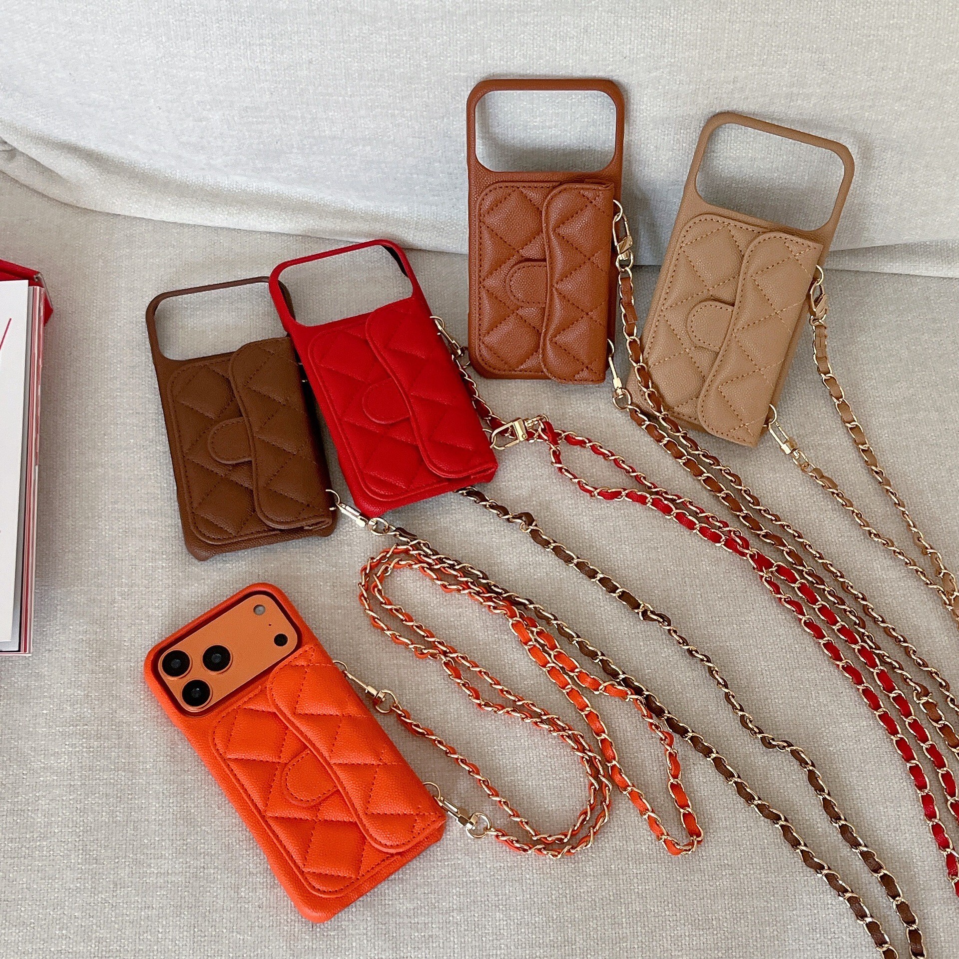 Phone Case iPhone 17 Pro Max Chanel Style Card Holder Apple 16 Lychee Pattern 15 Leather Quilted 14 Phone Case Hard Export