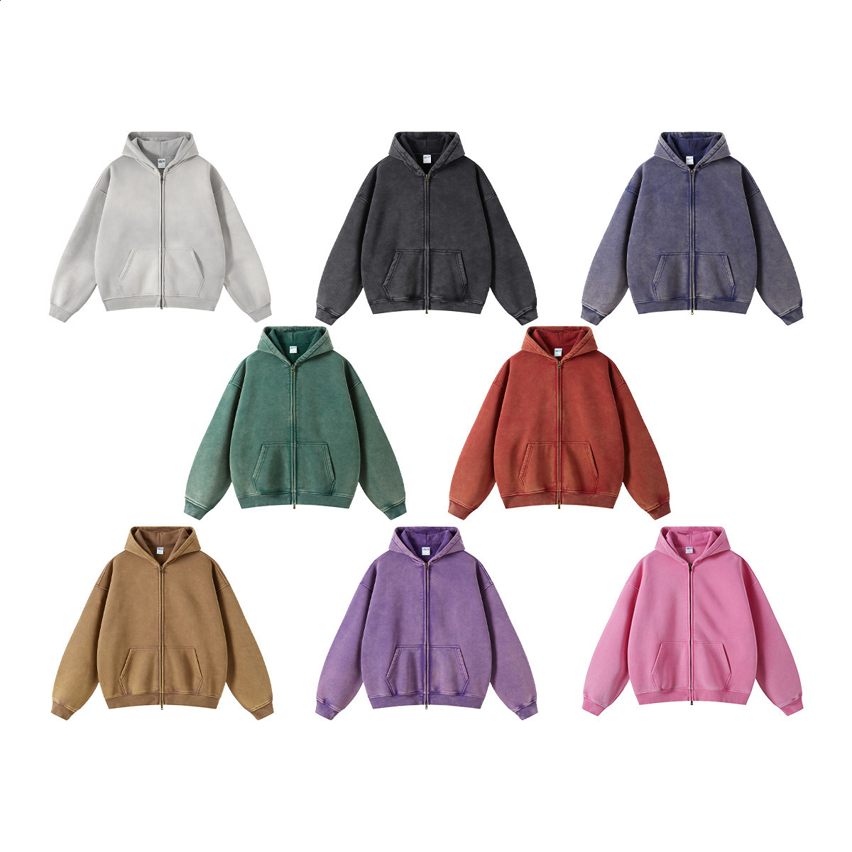 American Style Windproof No Frayed Edges Batik Washed Vintage Fleece Lined Warm Double Zipper Cardigan Jacket Sweatshirt 260126