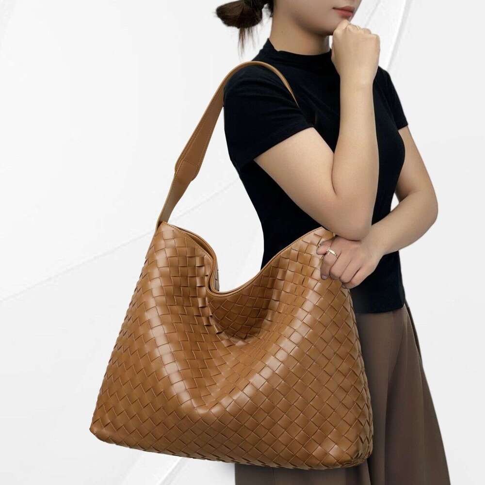 New Genuine Leather Bag Women Large Capacity Handbag Autumn Winter Luxury Fashion Woven Design Commute Shoulder Bag High End Daily Tote Bag SENYY