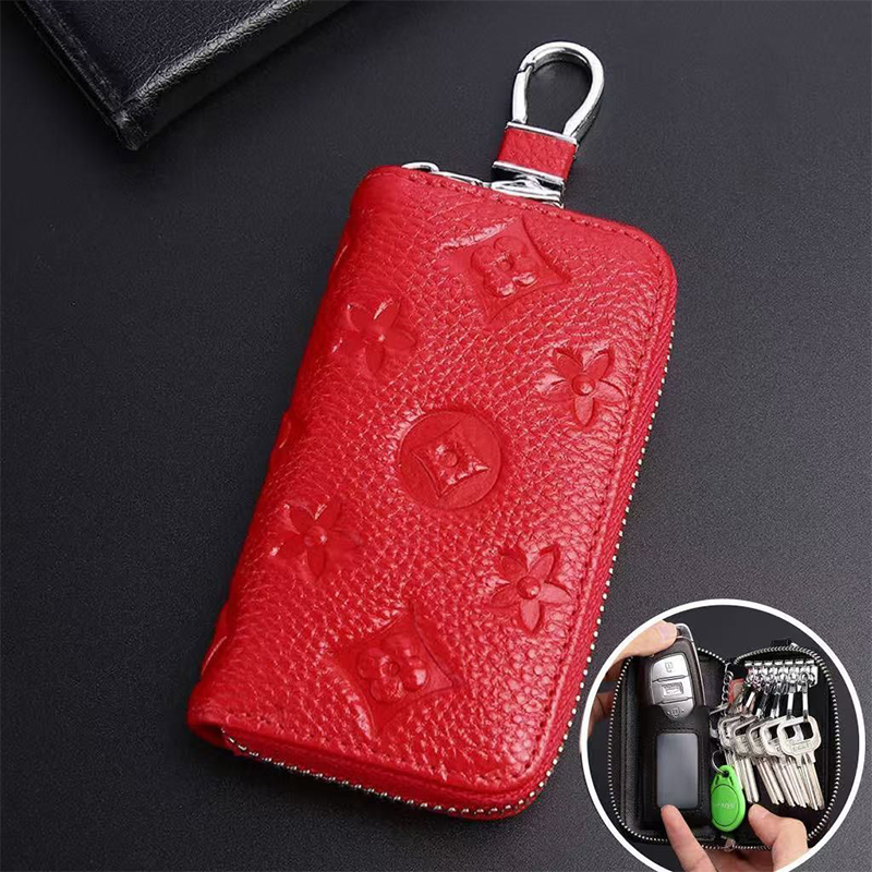 Luxury new cowhide texture key pouch with zipper, suitable for home use or waist hanging, multifunctional car storage large capacity coin purse