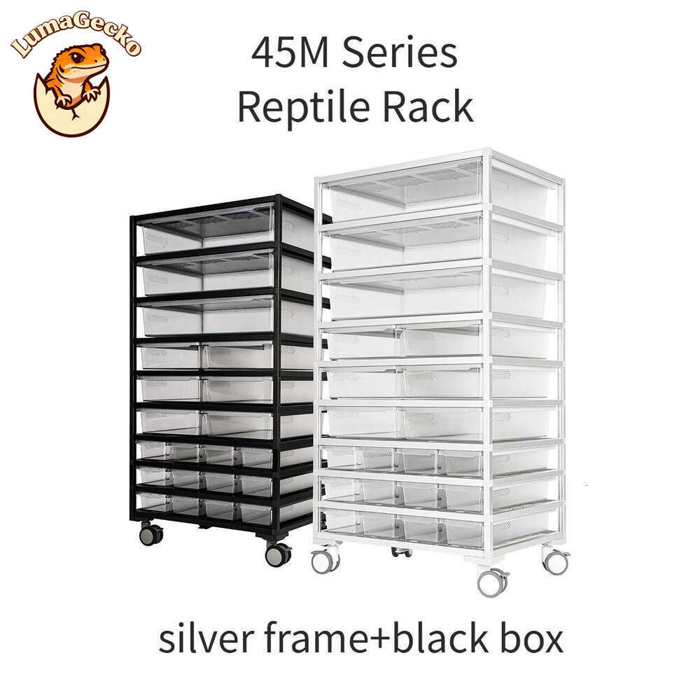 45M Series: Reptile Rack Silver Frame Aluminum Alloy Black Box Reptile Enclosure Habitat Bearded Dragon Giant Leopard Gecko Snake Breeding Cage Terrar
