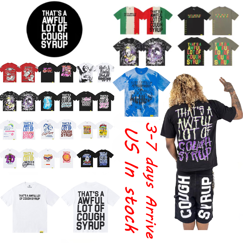 COUGH SYRUP Designer Mens T shirts Printed Graphic T-shirt Cotton Casual Tees Short Sleeve Hip Hop Streetwear