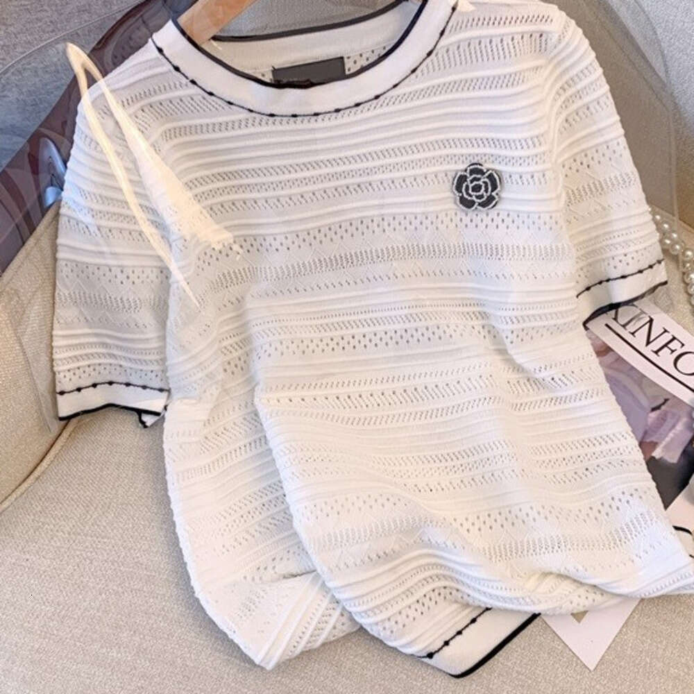 New Style Three Dimensional Floral Knit Short Sleeve T Shirt Women Summer Thin Design Ice Silk Top For Plus Size Ladies - view 5