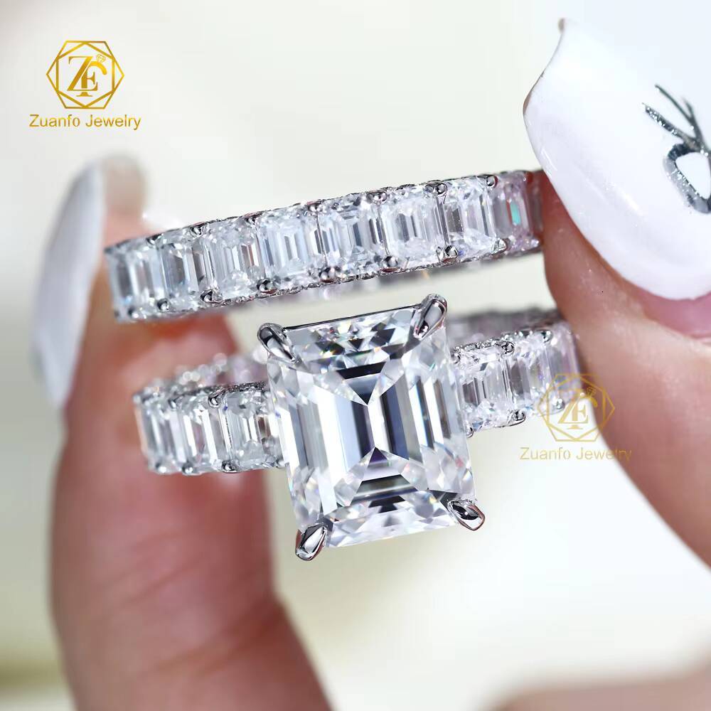 10K 14K Custom Jewelry Mossanite 4 Ct 925 Sterling Silver Moissanite Engagement Wedding Ring Set