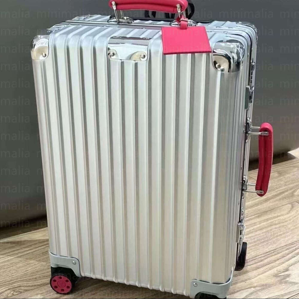 Top Quality Designer luggages fashion travel suitcase with classic colored leather handle 972 retro style contrasting aluminum magnesium alloy metal luggage