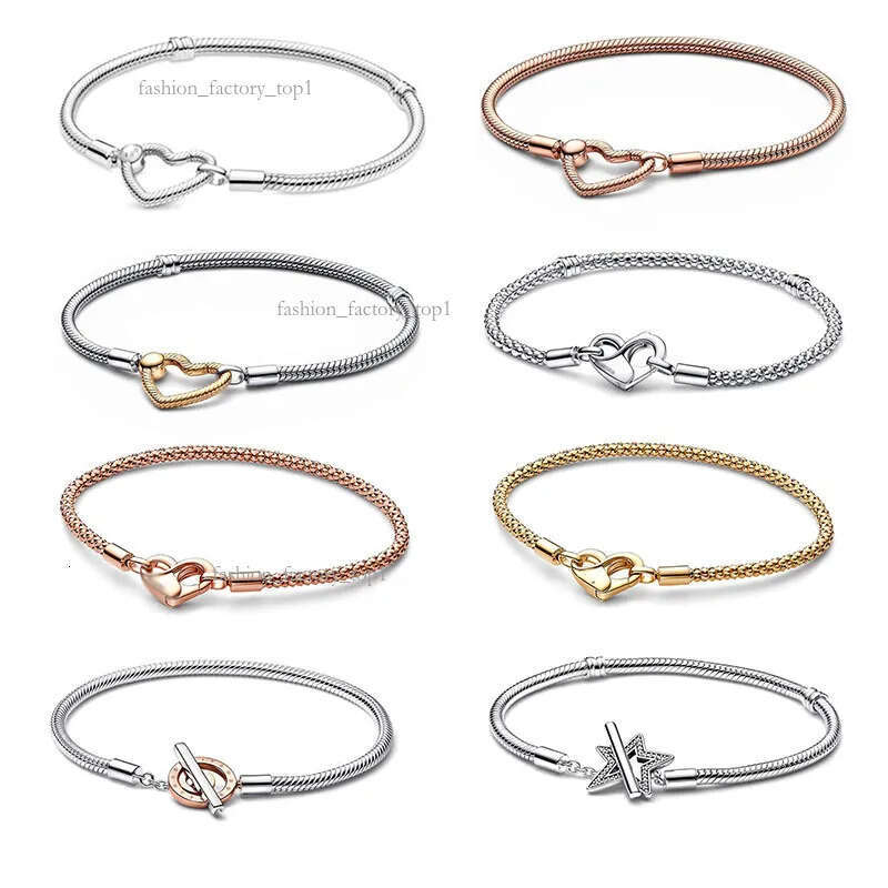 Pandoraity Love Heart Snake Chain S925 Silver Bangle Bracelet For Women Unisex Classic Luxury Designer Bangles Travel Wear 50E