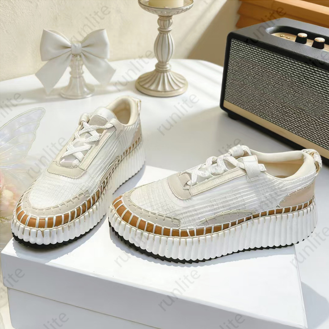 Women Designer Platform Sneakers Hand Stitched Chunky Wedge Shoes Breathable Mesh Leather Casual Lace Up Trainers Streetwear Fashion Sneakers