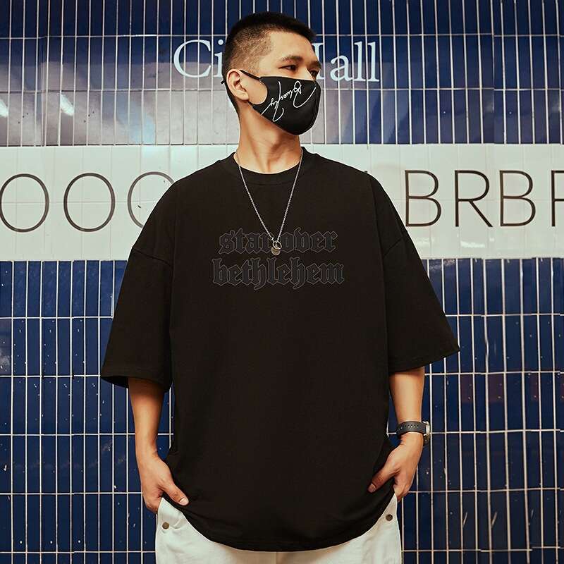 Men's Gothic Letter Cross Graphic Print Over-Sized T Shirt Summer Short Sleeve Crew Neck Hip Hop Style Loose Fit Casual Trendy Couple Daily Wear 