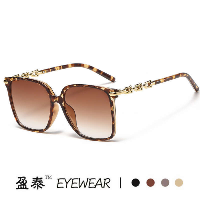 New Chain Temple Sunglasses For Women, Internet Celebrity Square Large Frame Sunglasses, European And American Fashion Trend Street Style Glasses