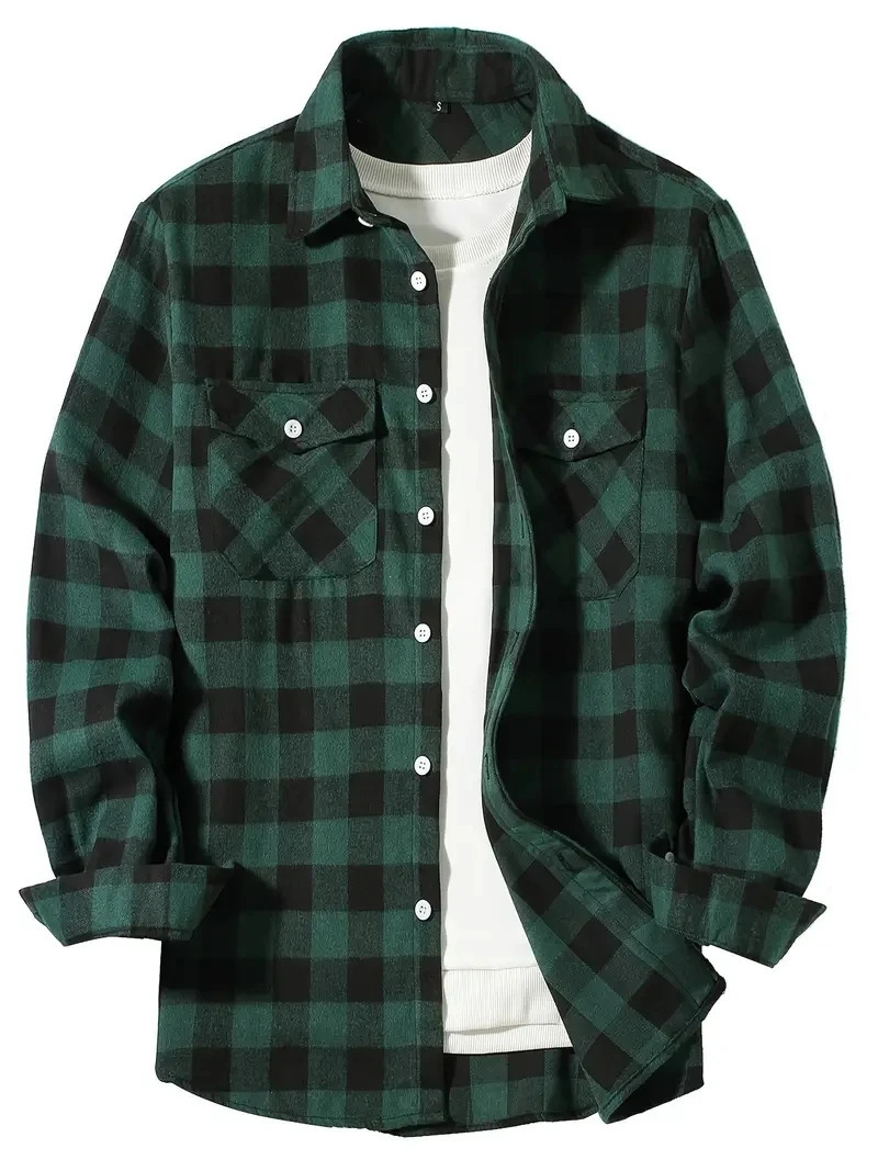 Spring and Autumn Fashion Long Sleeve Mens Shirt Brushed Red Plaid Business Leisure Fit Flannel No iron 260413