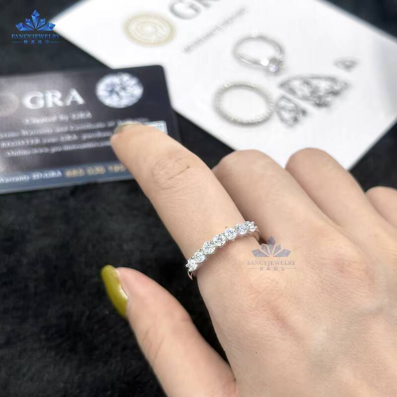 Pass Diamond Test Moissanite Half Eternity Finger Ring 100 Real S925 Silver 7pcs 3mm Moissanite Cheap Gemstones Rings Women