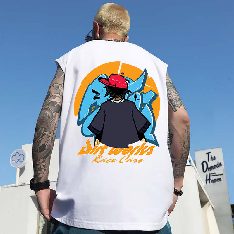 2026 Summer Men's American Fun Letter Print Cotton Tank Tops | Trendy Loose Couples Sleeveless Tees