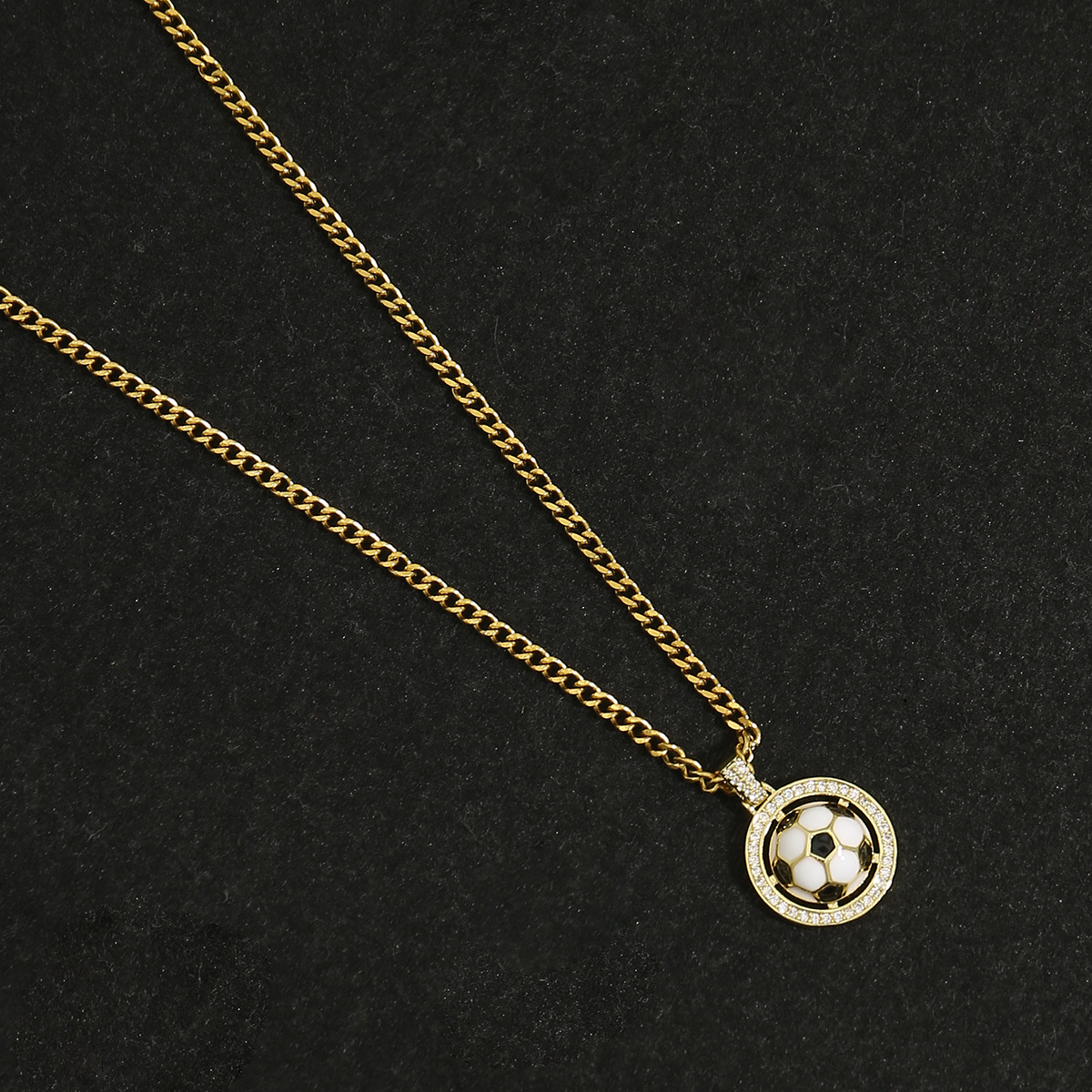 New European and American style copper-plated real gold zircon World Cup football pendant necklace, cross-border titanium steel chain fashion accessor - view 5
