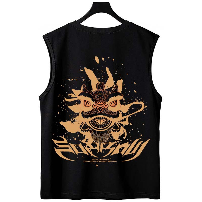 2026 Summer Men's Chinese Trend Printed Tank Tops | Oversized Loose Casual Couples Sleeveless Tees for Students