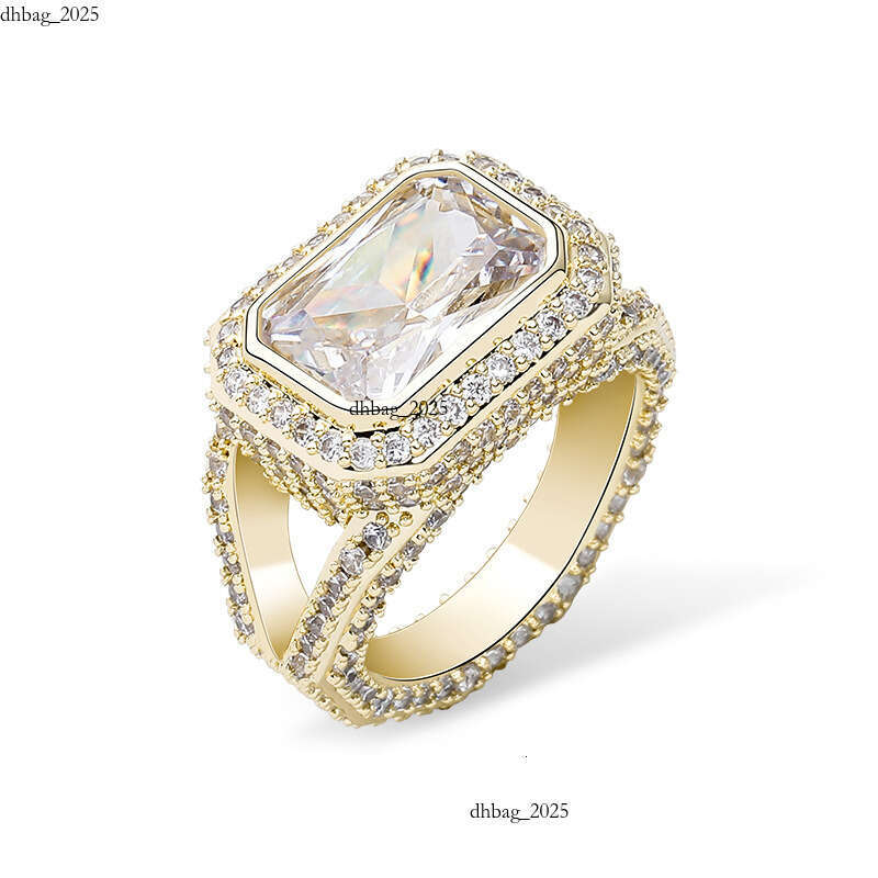 Jewelry Luxury Jewelry INS Hot Sale Large Square Diamond Hip Hop Full Moissanite Men and Women Trendy Real Gold Plated Ring