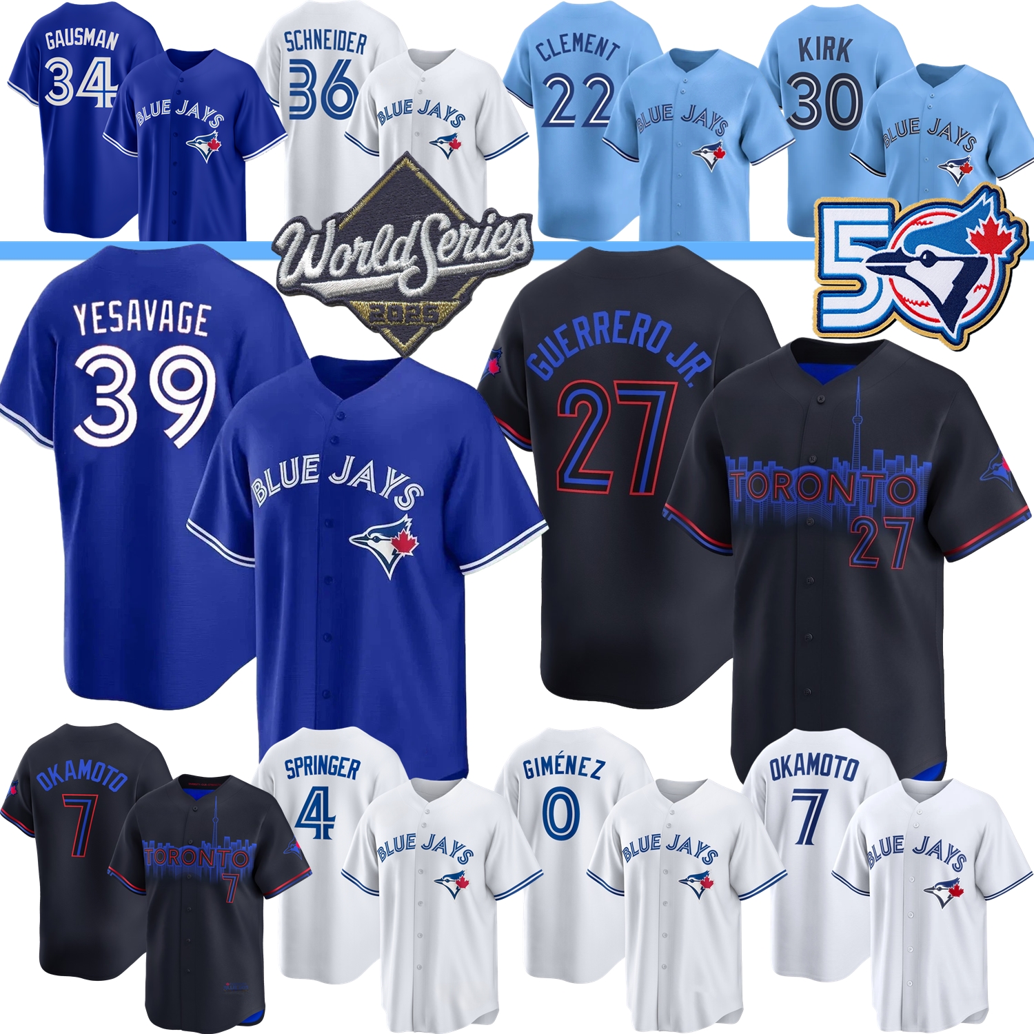 2026 Blue Jays Jersey Vladimir Guerrero Jr. Trey Yesavage Davis Schneider Ernie Clement Alejandro Kirk Kazuma Okamoto Springer Gausman Barger Cease Scherzer Varsho