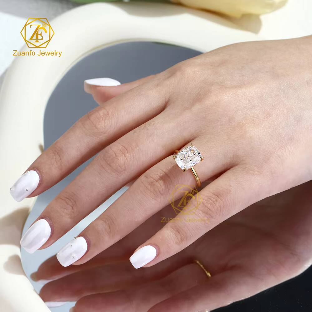 Luxury 5CT VVS Cushion Cut Moissanite Diamond Tester Engagement Wedding Ring with 10K 14K 18K Gold for Women
