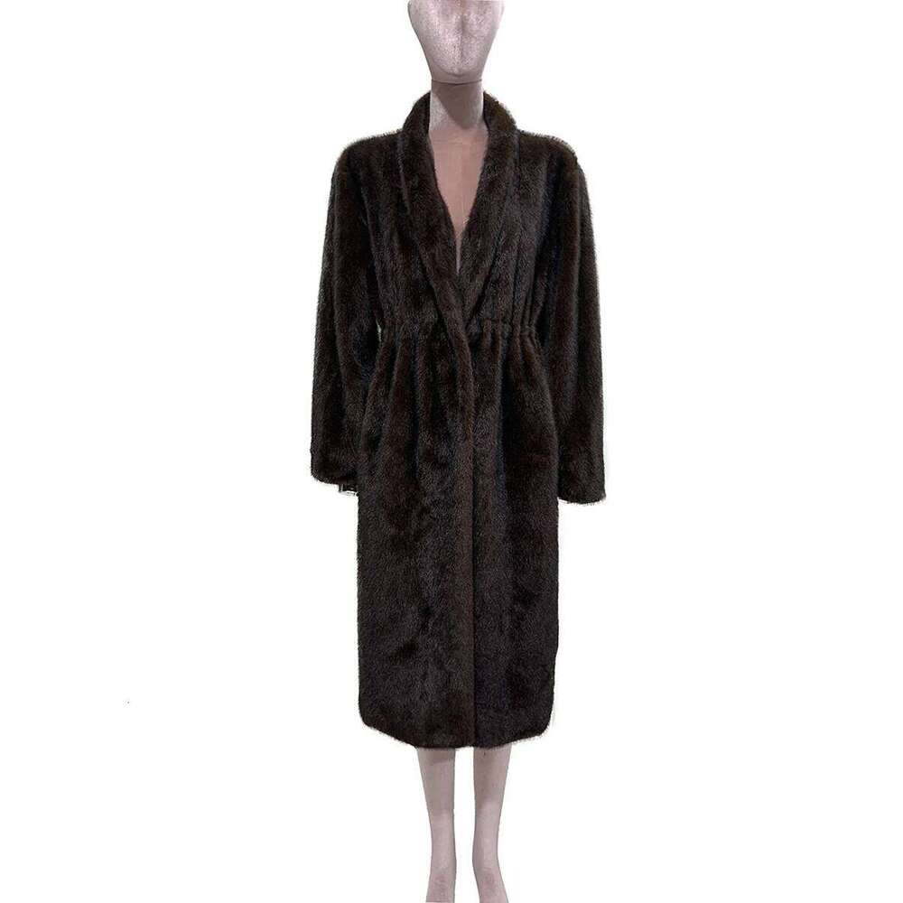 Lautaro Winter Long Black Luxury Elegant Stylish Thick Warm Fluffy Hairy Soft Faux Mink Fur Coat Women Stand Collar Sashes MAKOUFEI
