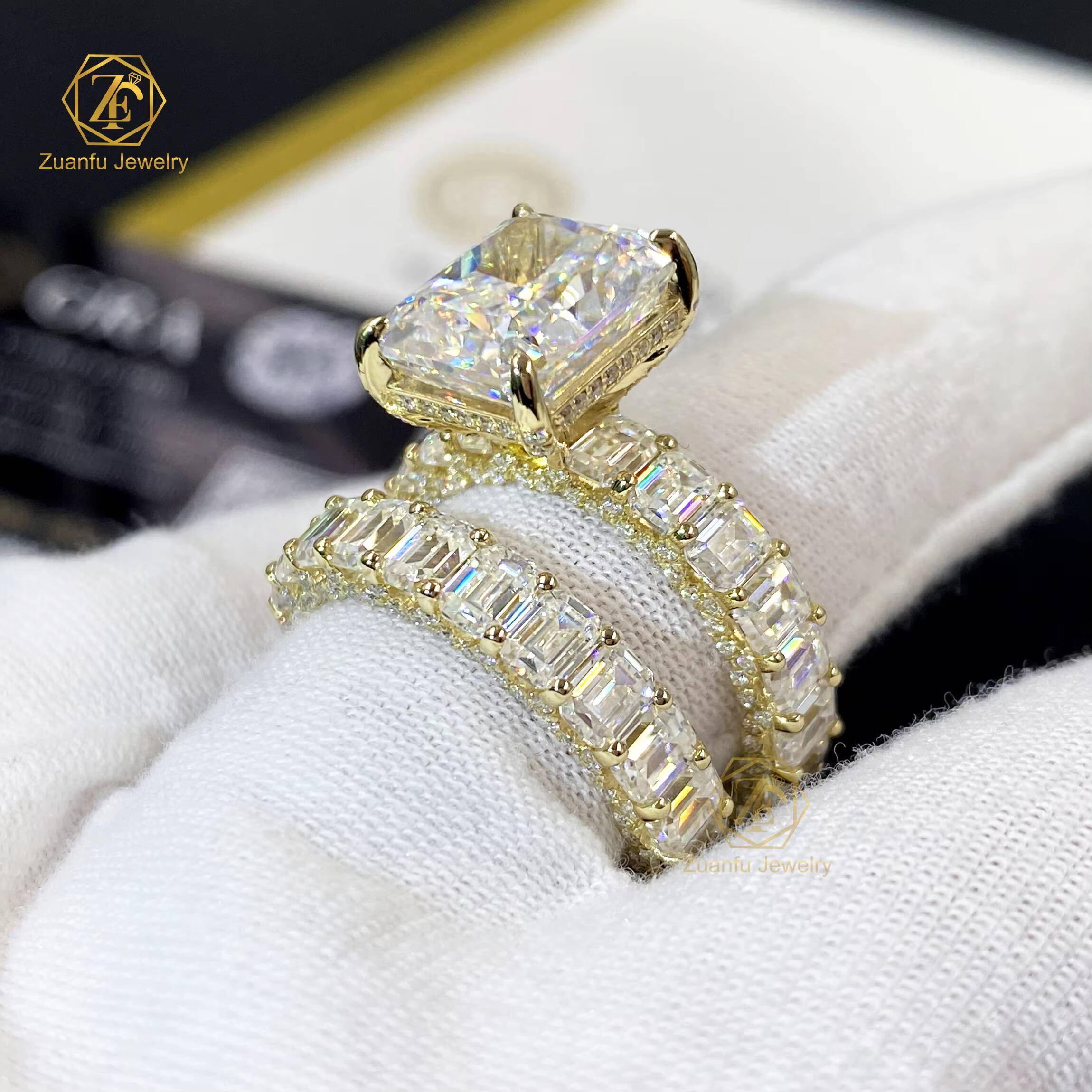 Expensive Fine Jewelry Customization 5 Ct 14k White Gold Moissanite and Diamond Engagement Wedding Ring Set for Women