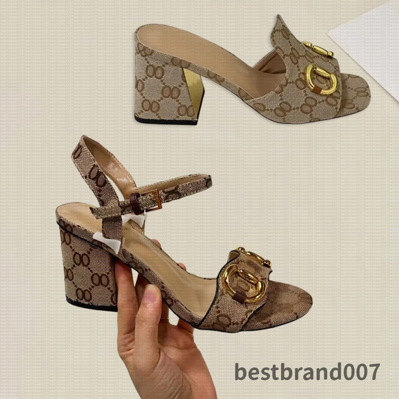 Luxury designer Flat sandals slippers Stiletto Low Mid heel slides buckle womens summer female Platform sandal outdoor Slipper women party wedding Dress Shoes New