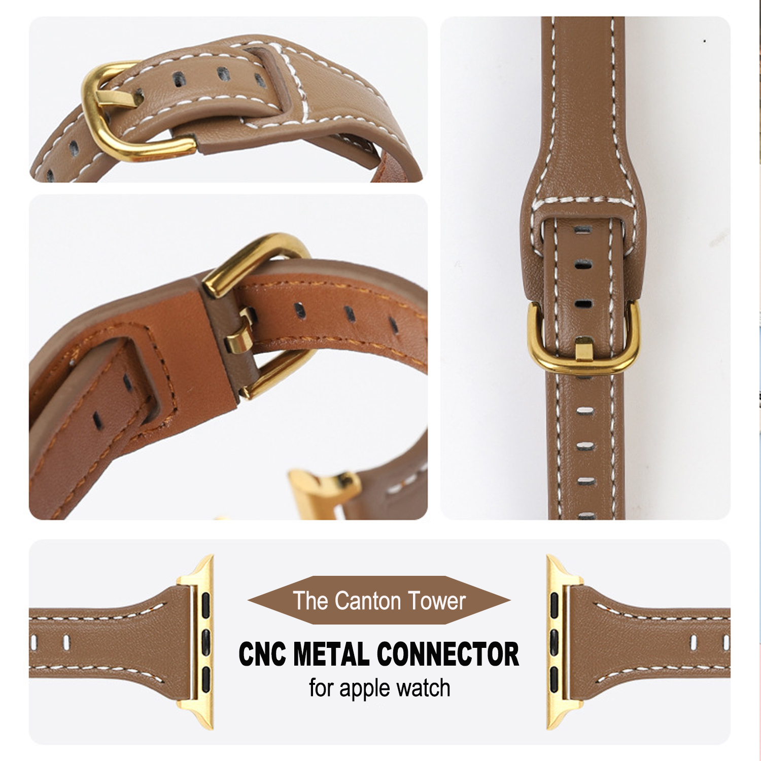 Women's Slim Genuine Leather Watch Band for Apple Watch Series 7 8 9 SE Ultra 40/41/44/45/49mm Fashion Wristband