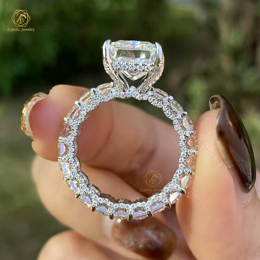 Fast Shipping Factory Direct Sale 925 Sterling Silver Radiant Cut Ice D VVS Moissanite Ring 5 Ct 34mm 911mm Gift Product