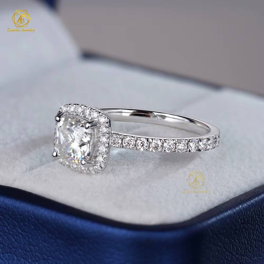 ZuanfoJewelry Custom 1CT 6x6mm 925 Sterling Silver Moissanite Solitaire Women Engagement Wedding Ring Halo Ring With Women