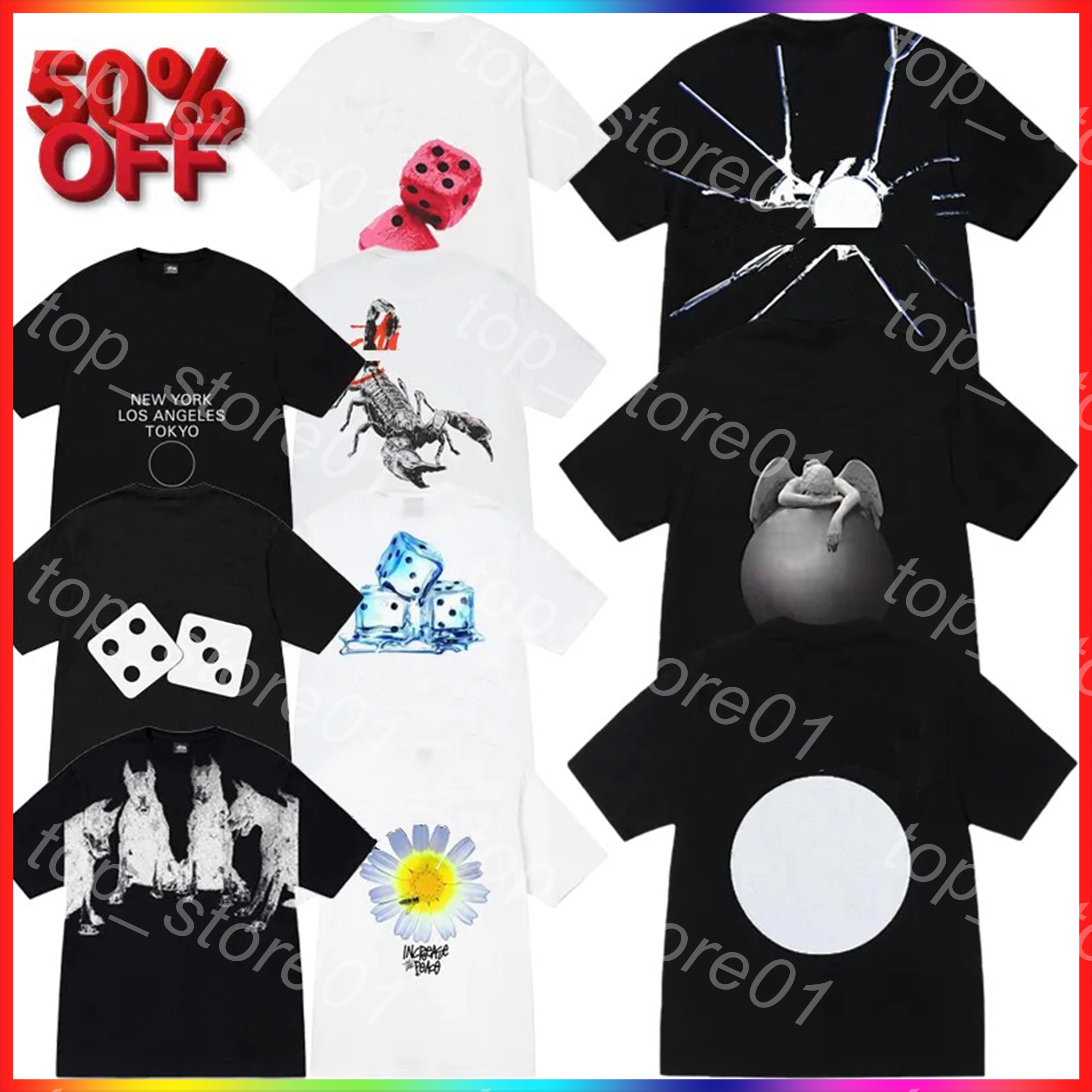 2026 Designer T Shirt European and American Street Trendy Printed No.8 Ball Table Tennis Retro Dice Short Sleeve Oversized Men's and Women's Couple Pure Cotton T-shirt 01