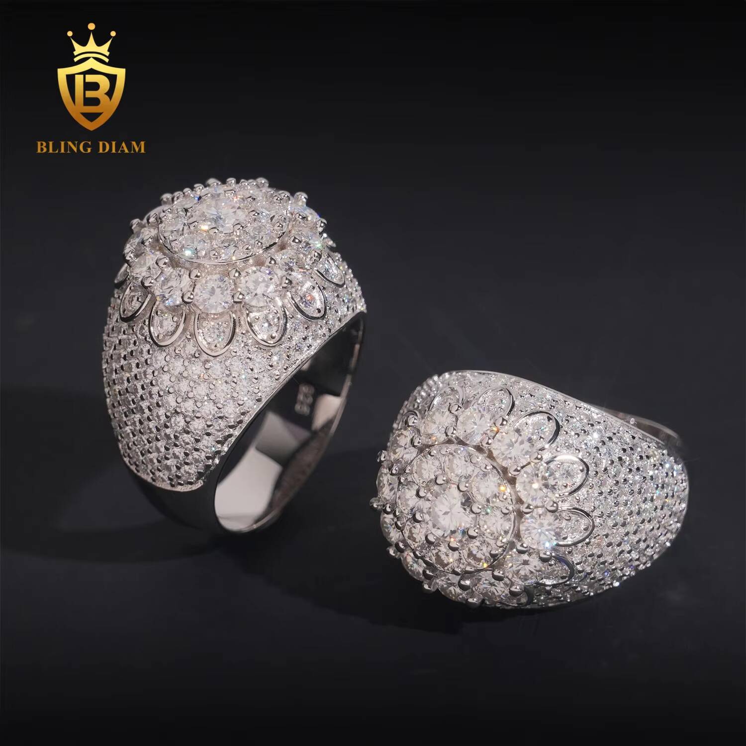 New Arrivals Full VVS1 Iced Out Moissanite 925 Sterling Silver Men Rings Hip Hop Style Jewelry Gra Certificate Past Diamond Test
