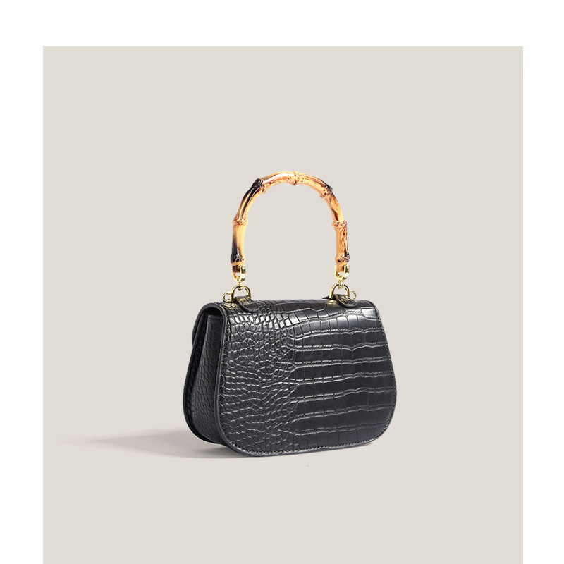 2026 Niche Bamboo Handheld Saddle Bag with High Quality and Light Luxury Crocodile Pattern Single Shoulder Bag for Women Trendy Crossbody Bag