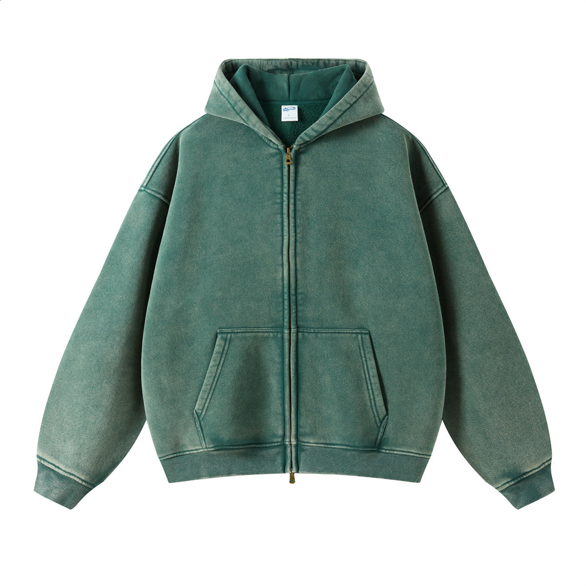American Style Windproof No Frayed Edges Batik Washed Vintage Fleece Lined Warm Double Zipper Cardigan Jacket Sweatshirt 260126