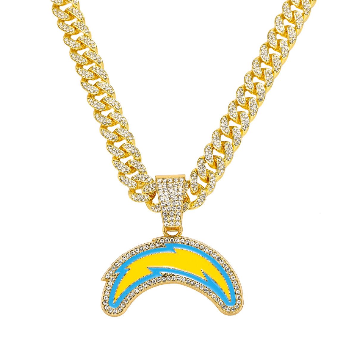 New mens full-diamond chain hip-hop style personalized oil-drip lightning football team logo pendant