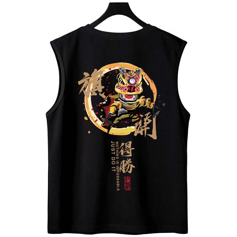 2026 Summer Men's Chinese Trend Printed Tank Tops | Oversized Loose Casual Couples Sleeveless Tees for Students