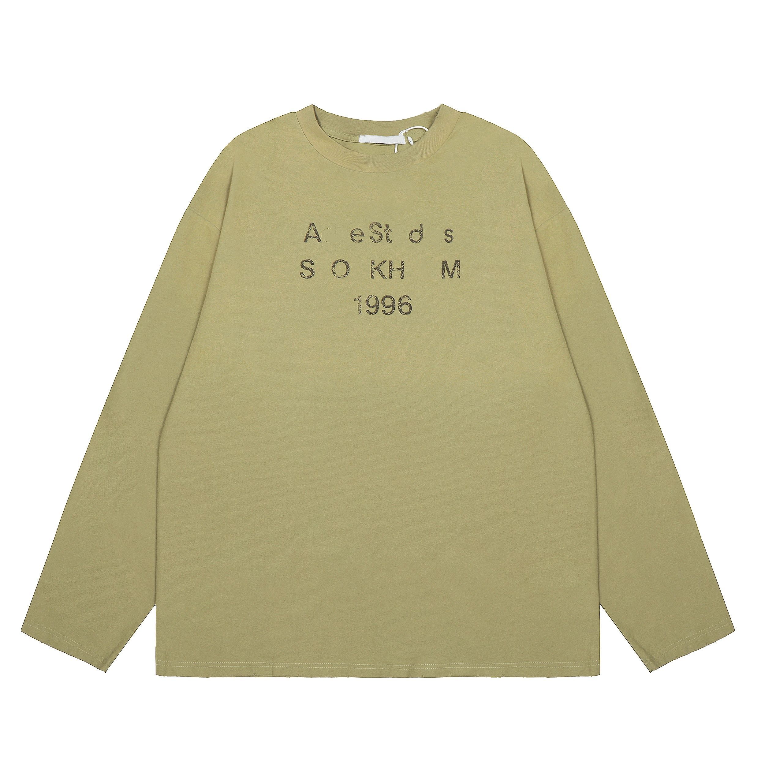 2026 NEW style acnelong sleeve t shirt AC1996 Trendy Brand Washed Distressed Letter Print High Street Long Sleeve Loose Unisex Couple T-Shirt s-xl