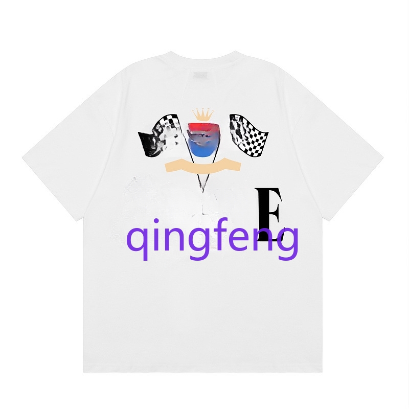 Summer men's trendy white cotton T-shirt with sailboat and coastal patterns, men's street style short sleeved round neck T-shirt