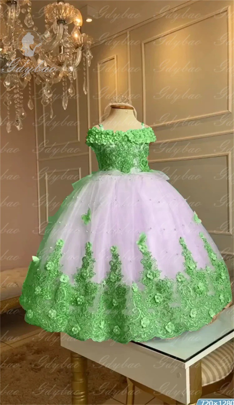 Pink Flower Girl Dresses Big Pearls Lace Ball Gown First Communion Dress Birthday Pos Shoot Gowns for Party 251129