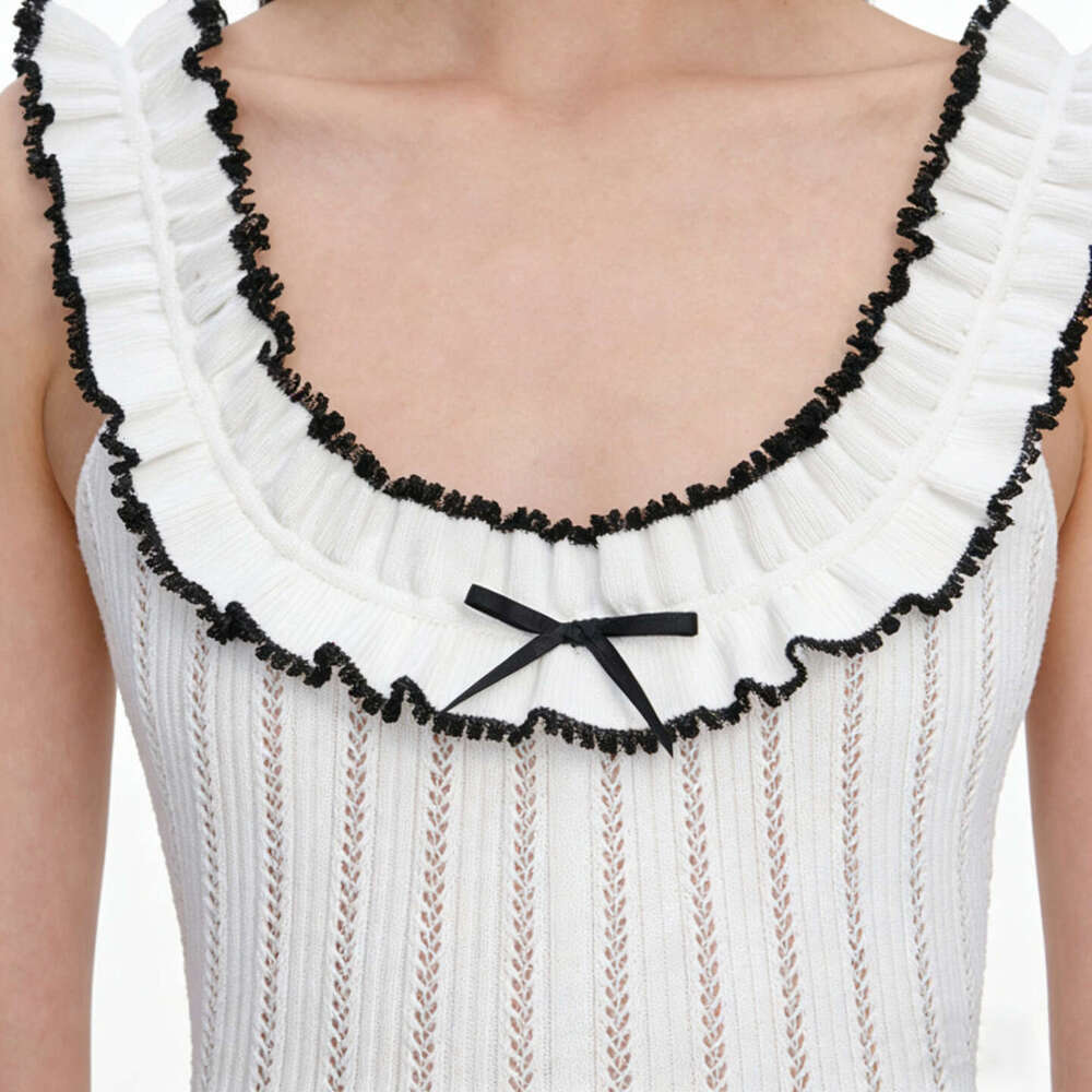 Designer French women's k30 2026 summer new women's sleeveless pleated round neck color blocked slim knit dress