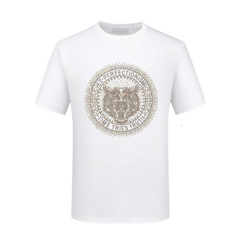 2026 New Rhinestone Tiger Head Men's T-Shirt Summer Trendy Brand Plus Size Casual Short Sleeve For Dad