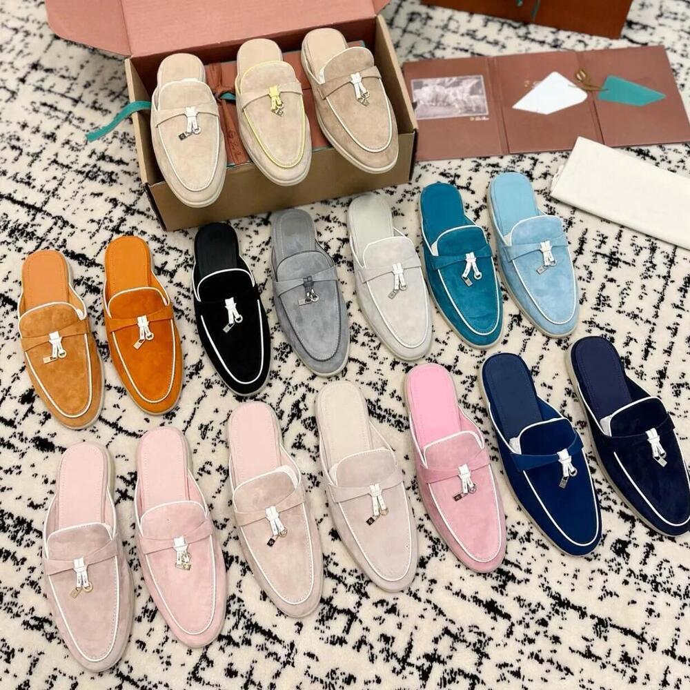 Womens Mens Loafers Designer shoes summer slipper Cashmere Top Quality Deerskin Metal Buttons Loafers Designers Buckle Round Toes Flat Heel slipper eur 35-45