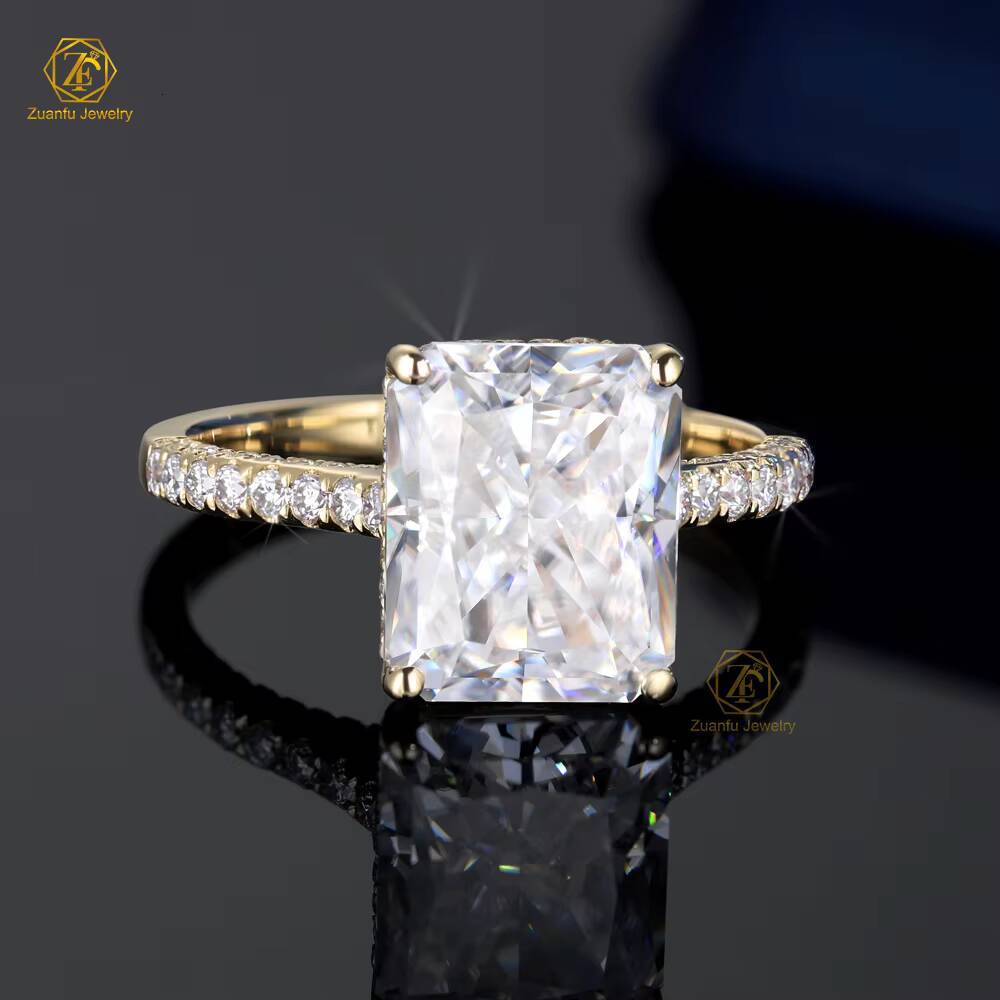 Fancy Jewelry Engagement Wedding Jeweler Solitar 18K Gold Radiant Cut 5ct 911mm Moissanite Diamond Ring