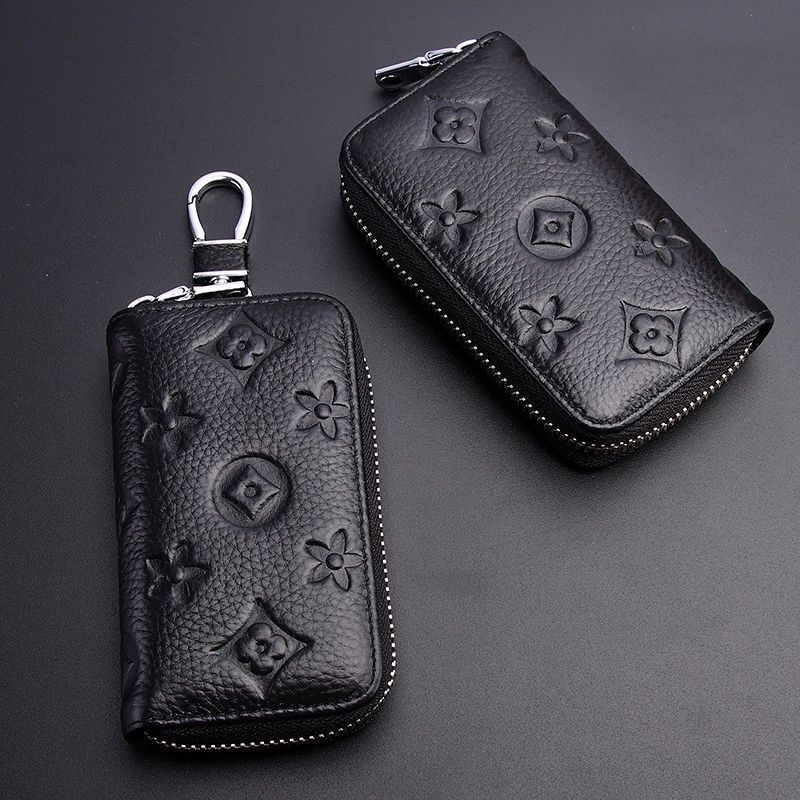 Luxury new cowhide texture key pouch with zipper, suitable for home use or waist hanging, multifunctional car storage large capacity coin purse