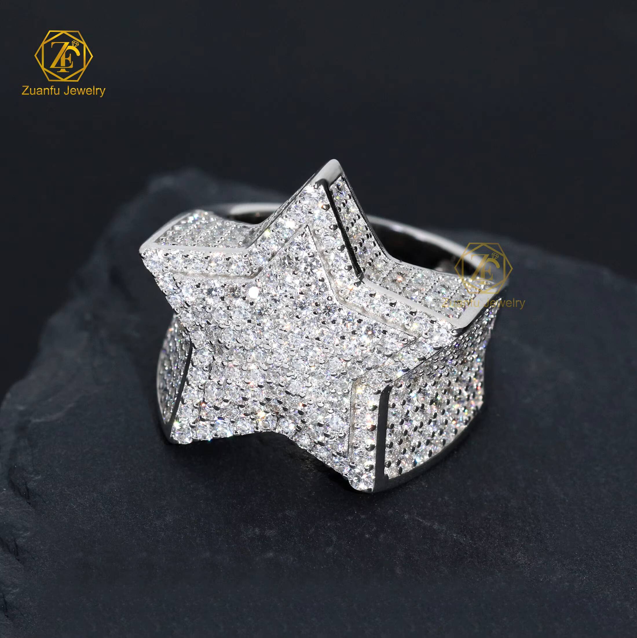 Factory Custom Luxury Jewelry 925 Silver VVS Moissanite Diamond Hip Hop Star Ring Iced Out Letter Ring Fine Jewelry for Men