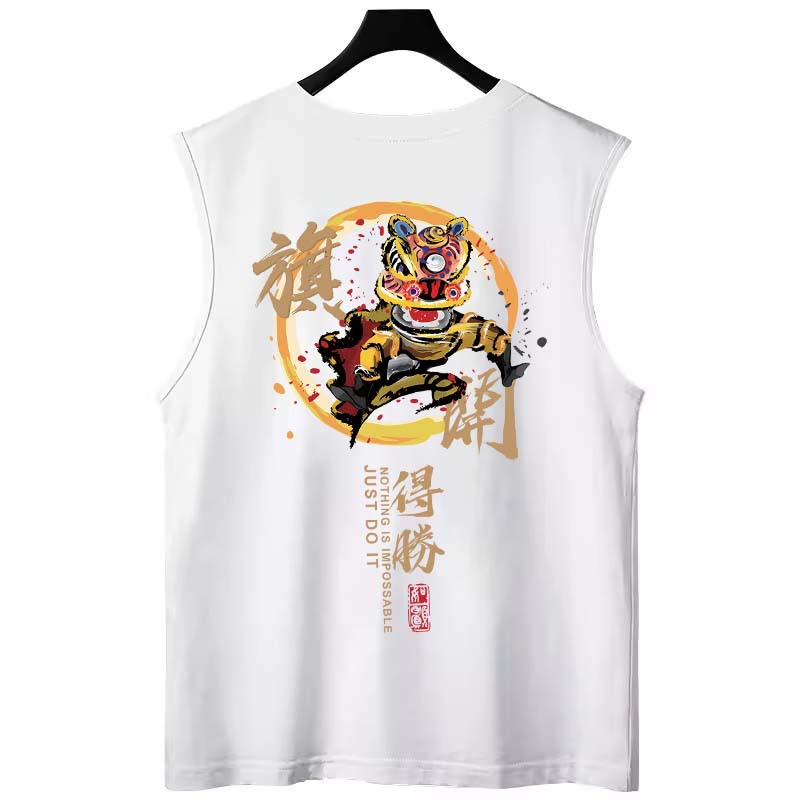 2026 Summer Men's Chinese Trend Printed Tank Tops | Oversized Loose Casual Couples Sleeveless Tees for Students
