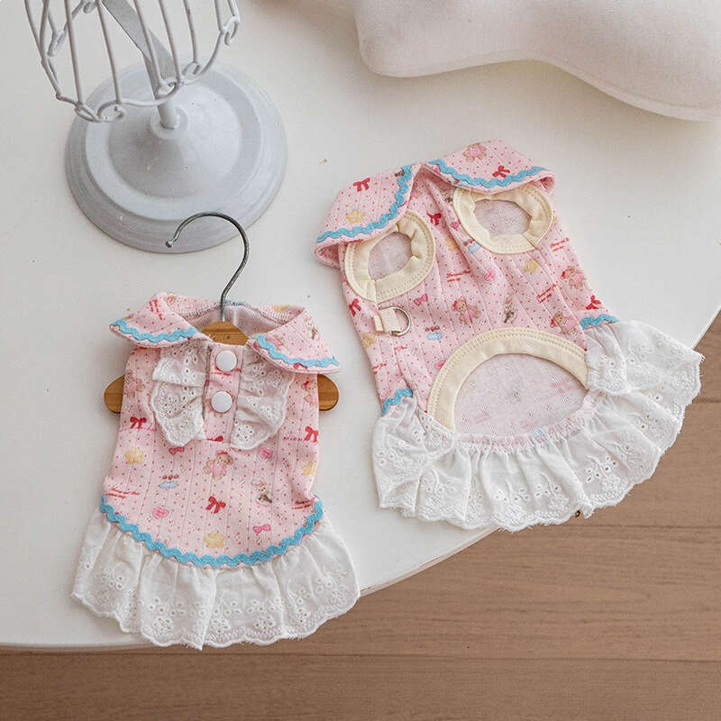 Famous brand Premium Spring and Autumn Pet Dress with Doll Collar Small Dogs Bichon Teddy Contrast Color POLO Shirt Pure Cotton Breathable for pupakaI