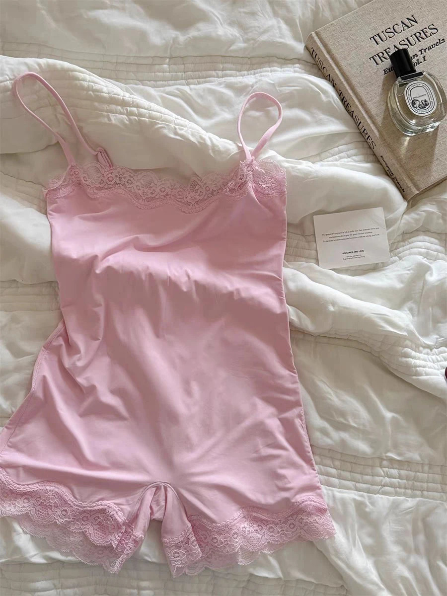 Lace Trim Slim Playsuits Woman High Elasticity Adjustable Strap Skinny Bodysuit Solid Fashion Streetwear Smooth One-piece Tops 260413